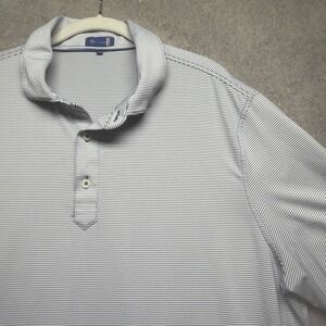 Men's Striped Performance Polo Shirt Blue White Stretch Golf Casual Size XL